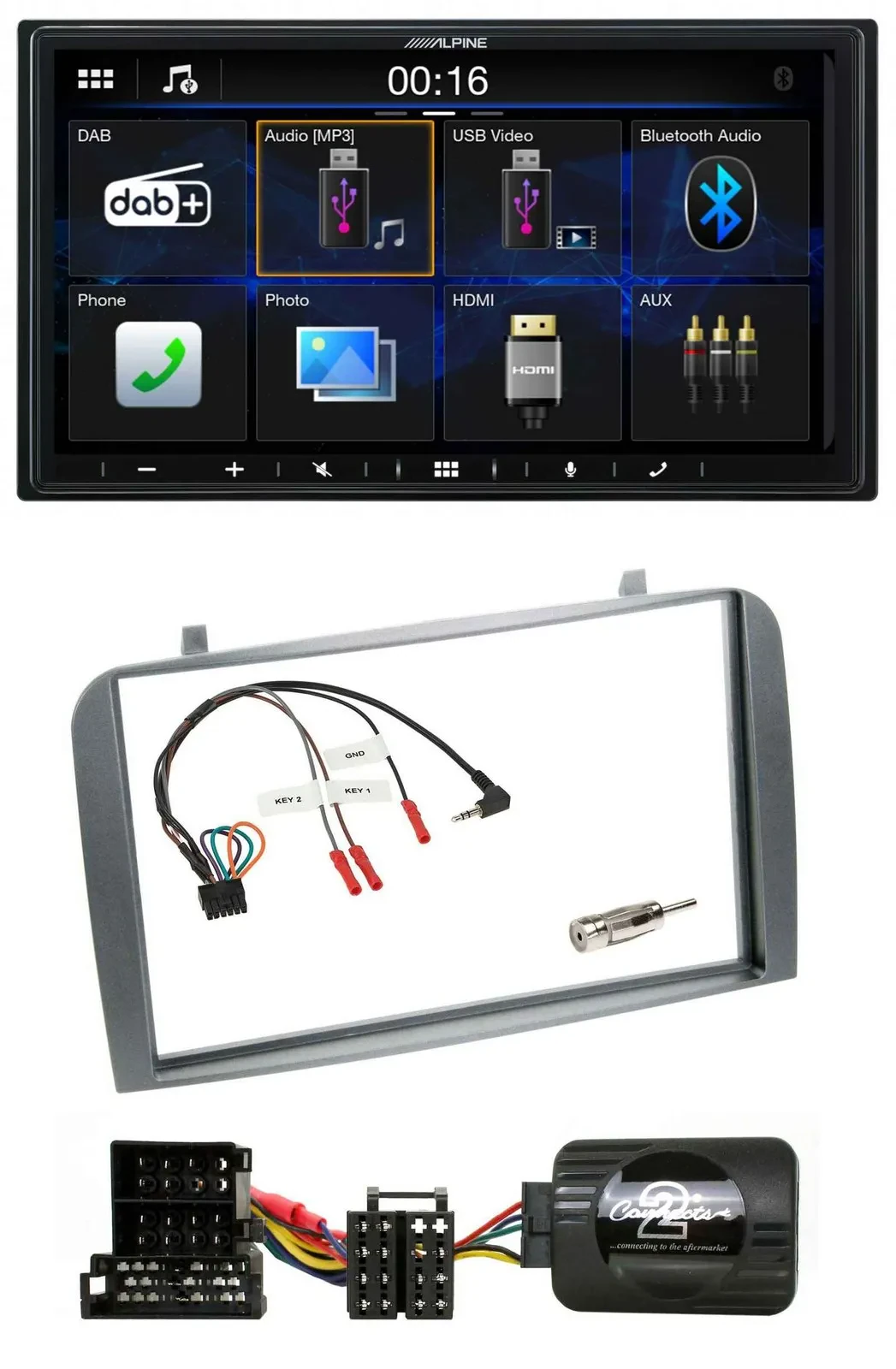 Alpine Bluetooth 2DIN Lenkrad DAB USB Autoradio für Alfa Romeo GT 147 2000-2008