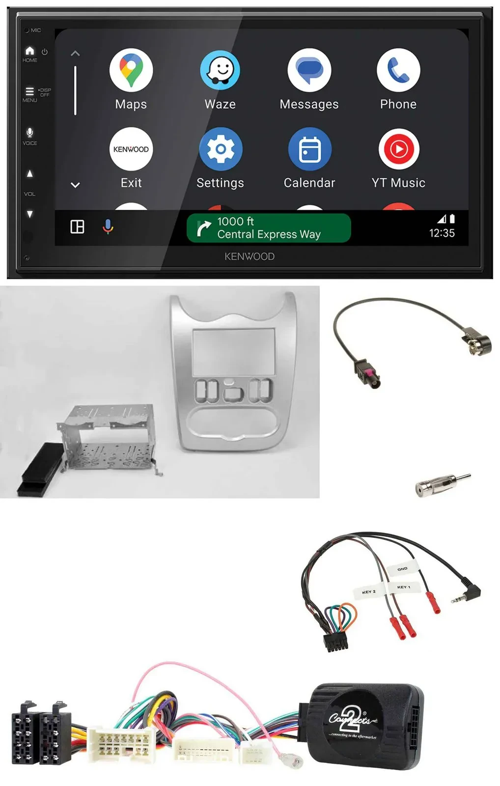 Kenwood DAB Bluetooth USB Lenkrad 2DIN Autoradio für Dacia ab 2012 hellsilber