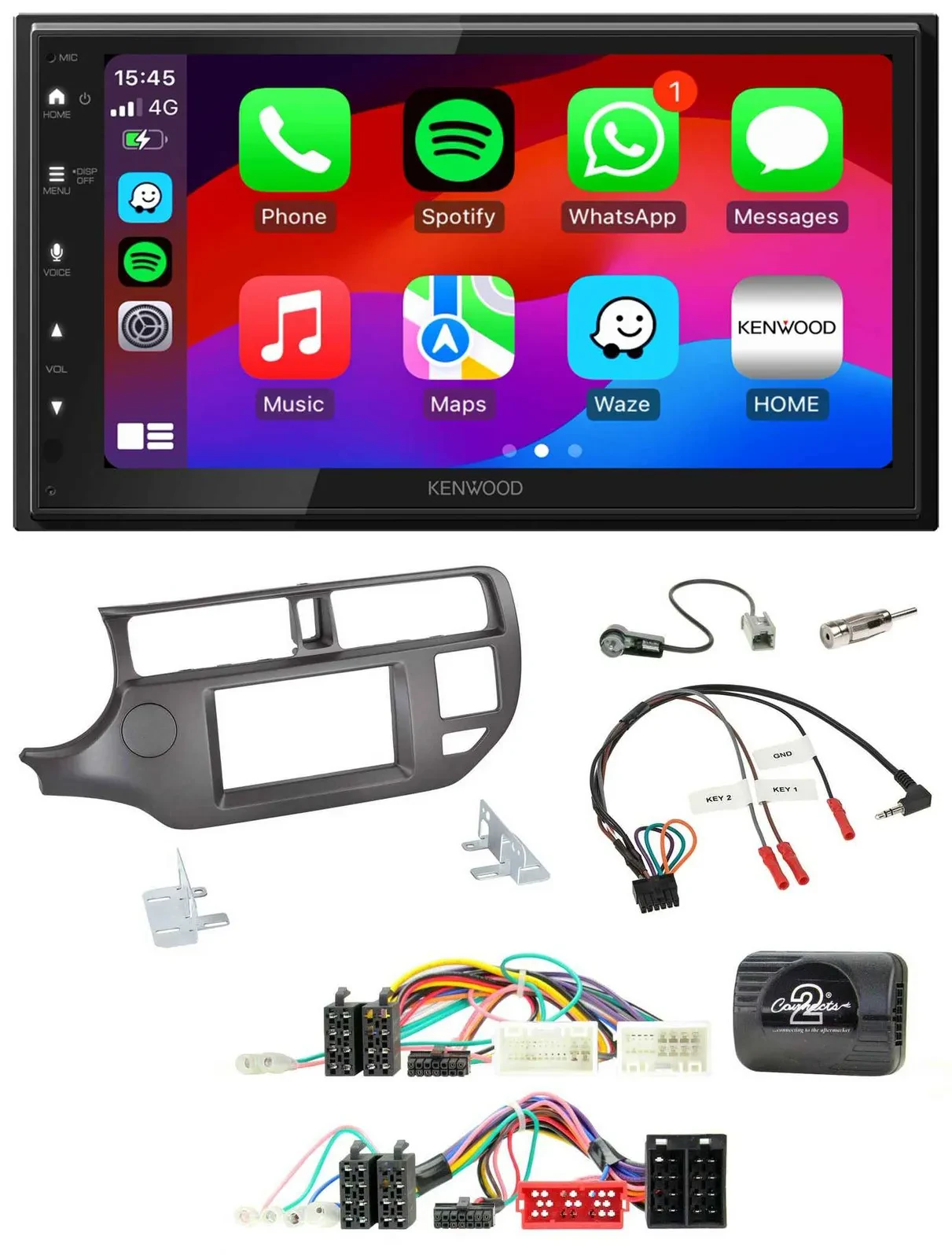 Автомагнитола Kenwood 2DIN, Bluetooth, USB, DAB, для Kia Rio 2011–2015 (UB), антрацит