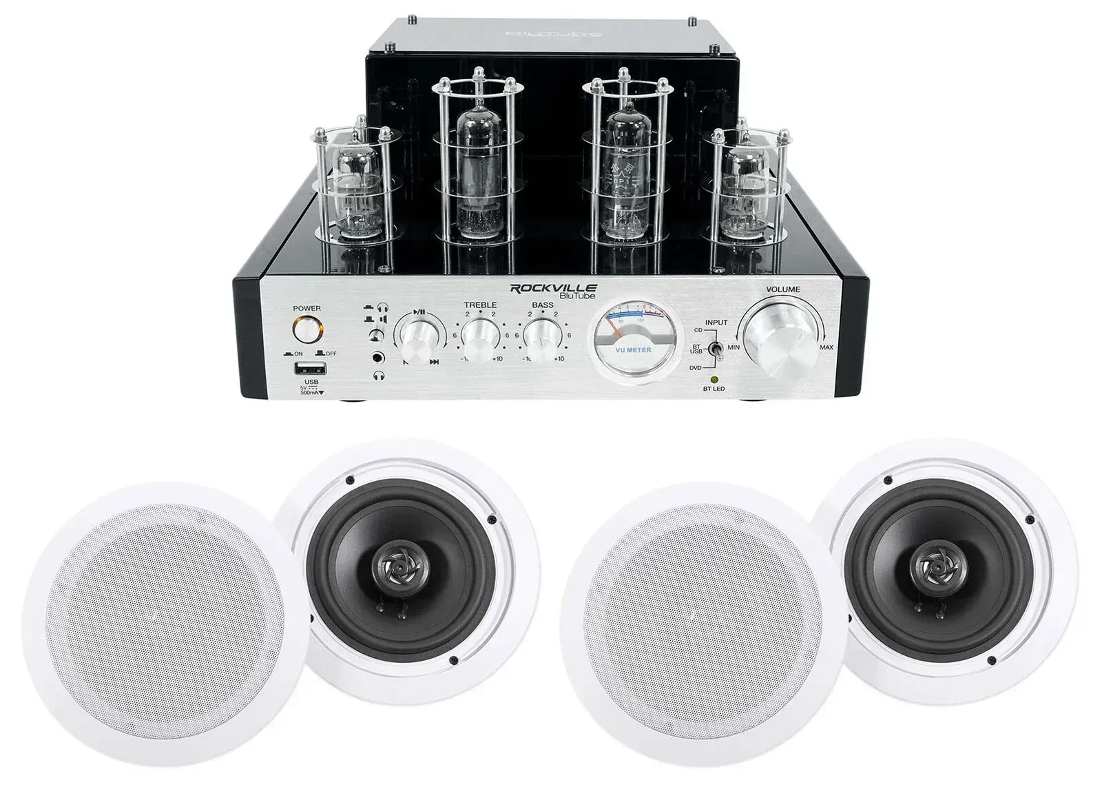 Усилитель мощности Rockville BluTube+(2) HC655 с комплектом акустики