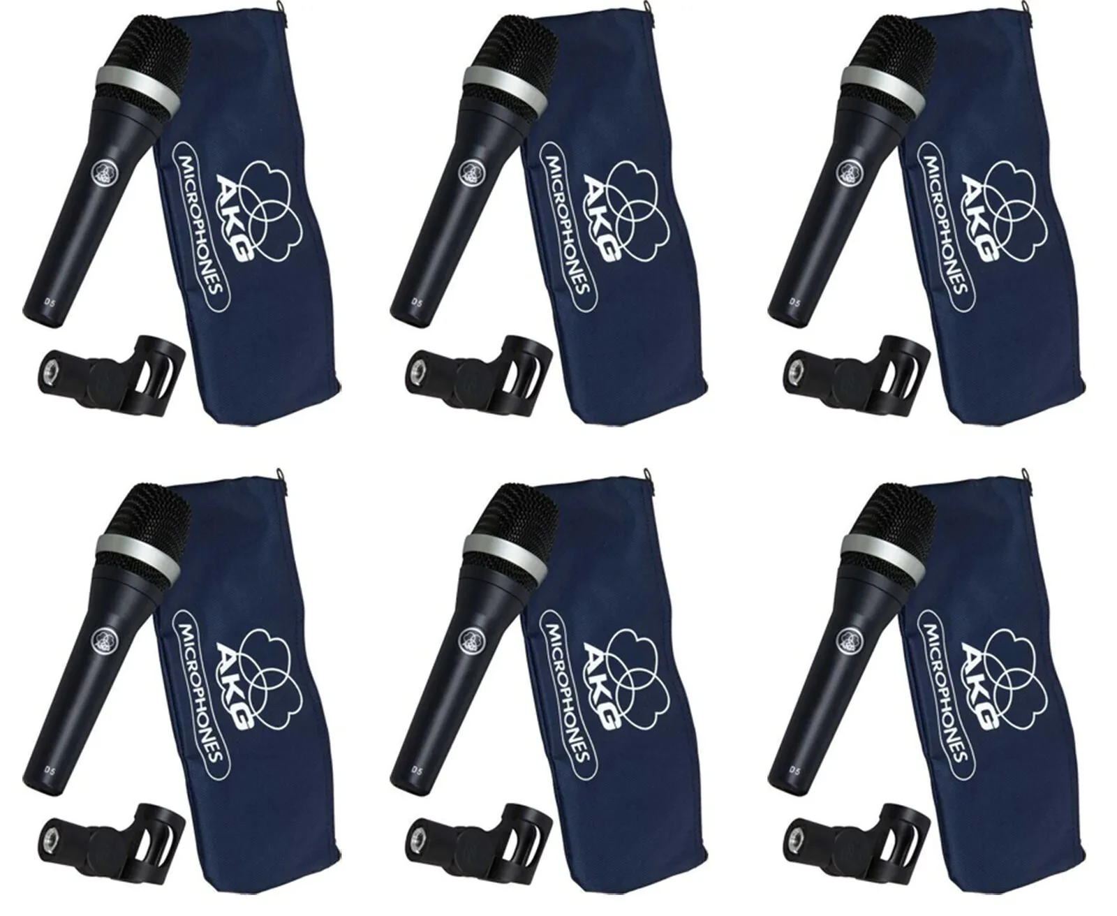 6) AKG D5 Handheld Dynamic Vocal Microphones, SuperCardioid, Dual Shockmount D 5