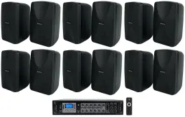 Rockville 70v Commercial/Restaurant Amplifier w/Bluetooth+(12) Black 4" Speakers