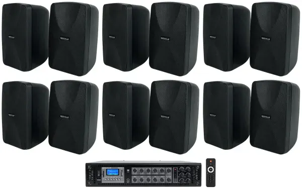 Rockville 70v Commercial/Restaurant Amplifier w/Bluetooth+(12) Black 4" Speakers