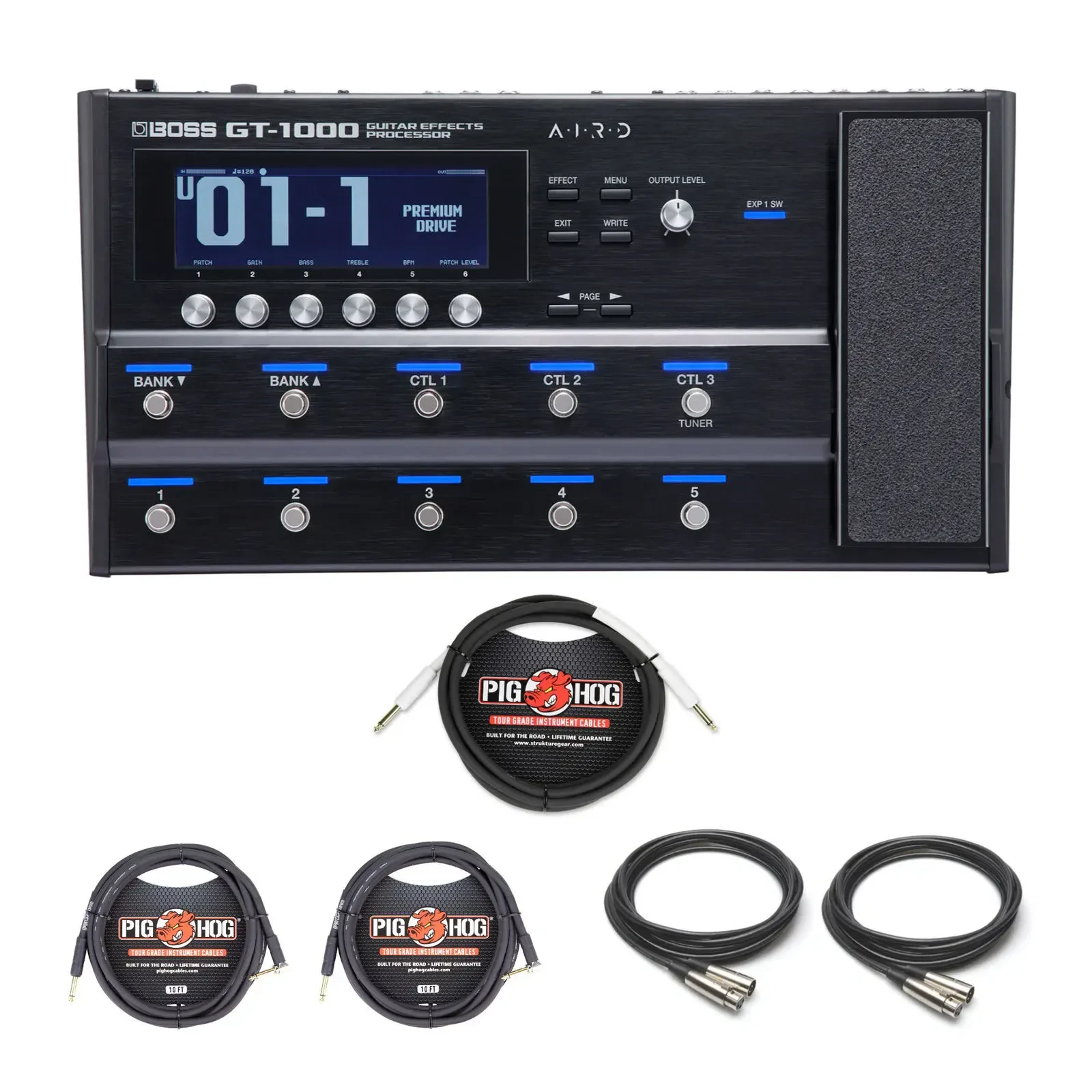 BOSS GT-1000 Guitar Multi-Effects Processor with Cables Bundle