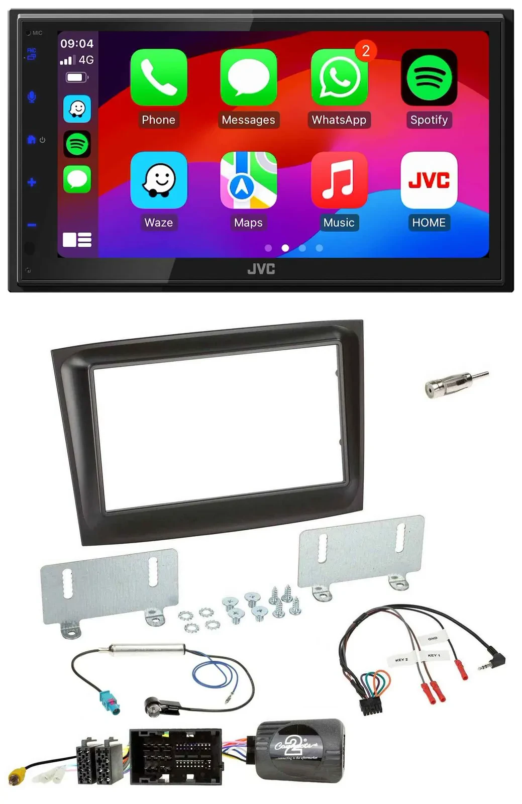 JVC Bluetooth 2DIN Lenkrad DAB USB Autoradio für Fiat Doblo ab 2015 schwarz