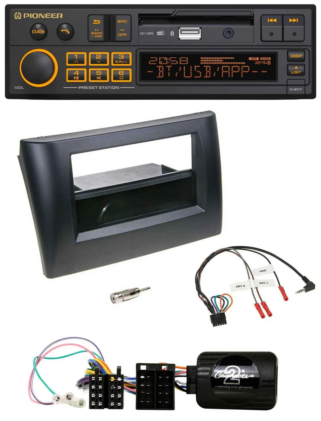 Автомагнитола Pioneer DAB, USB, Bluetooth для Fiat Stilo 2001–2007, черная, с нишей