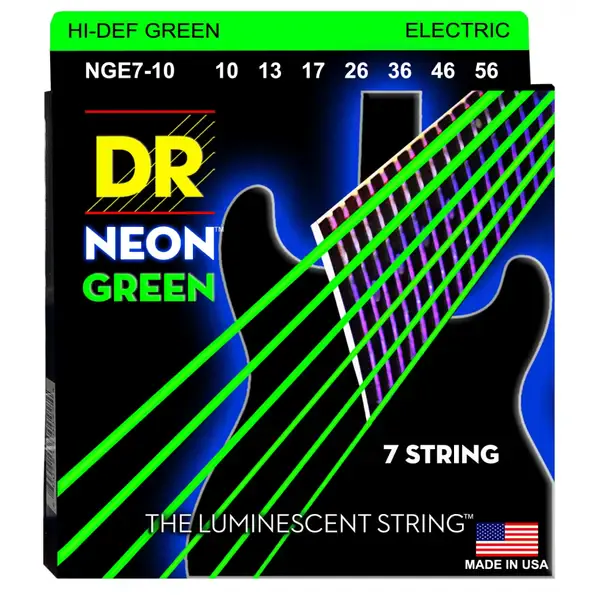 Струны для 7-струнной электрогитары DR Strings NGE7-10 Neon Green 10-56