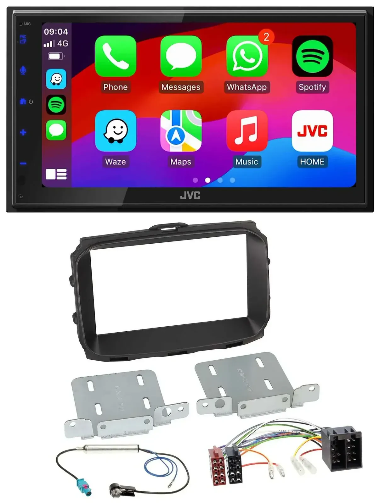 Автомагнитола для Alfa Romeo Giulietta 2013–2021 JVC 2DIN, Bluetooth, DAB, USB, ISO, черный