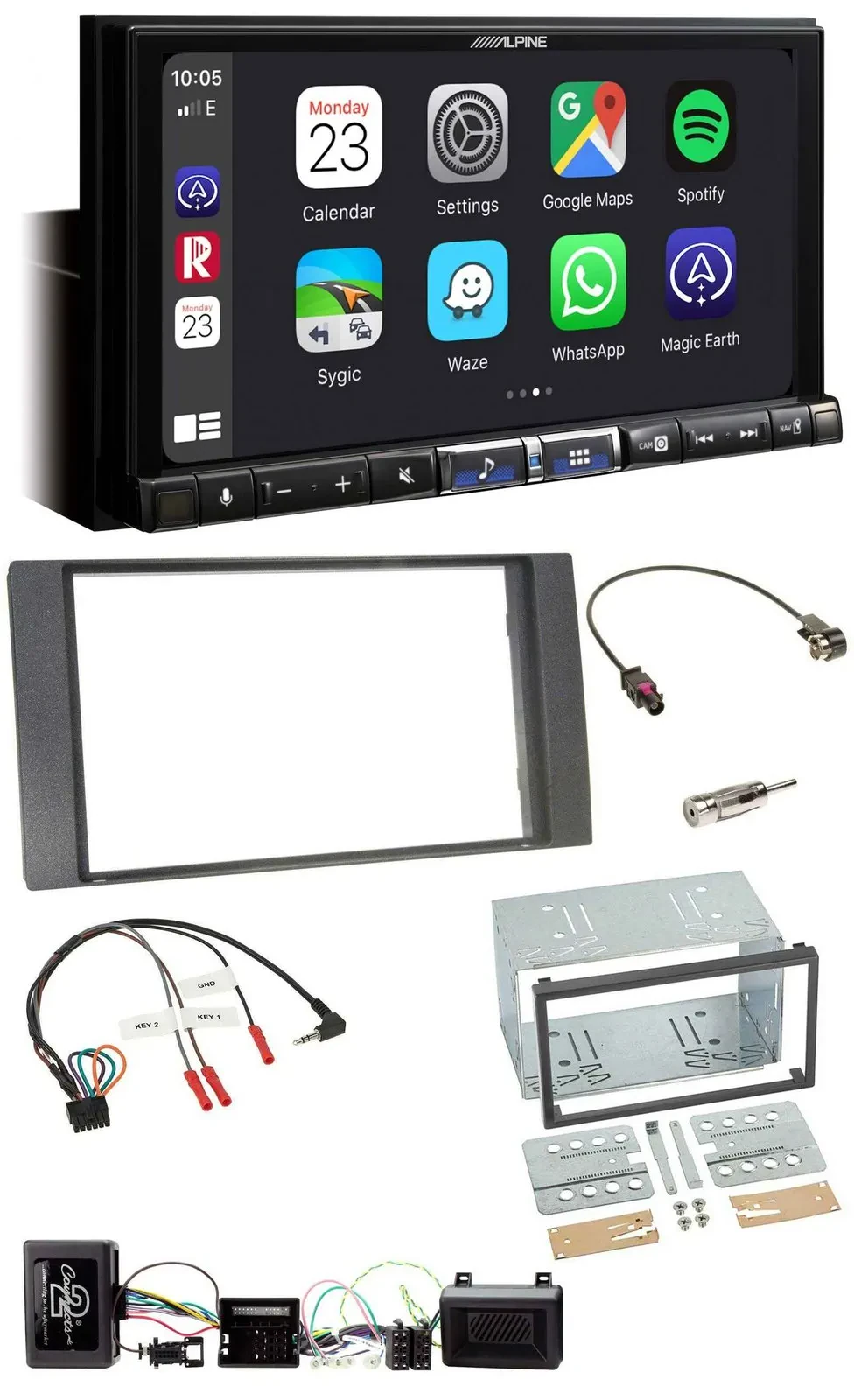 Alpine 2DIN DAB USB Lenkrad Bluetooth Autoradio für Ford Kuga 08-12 anthrazit