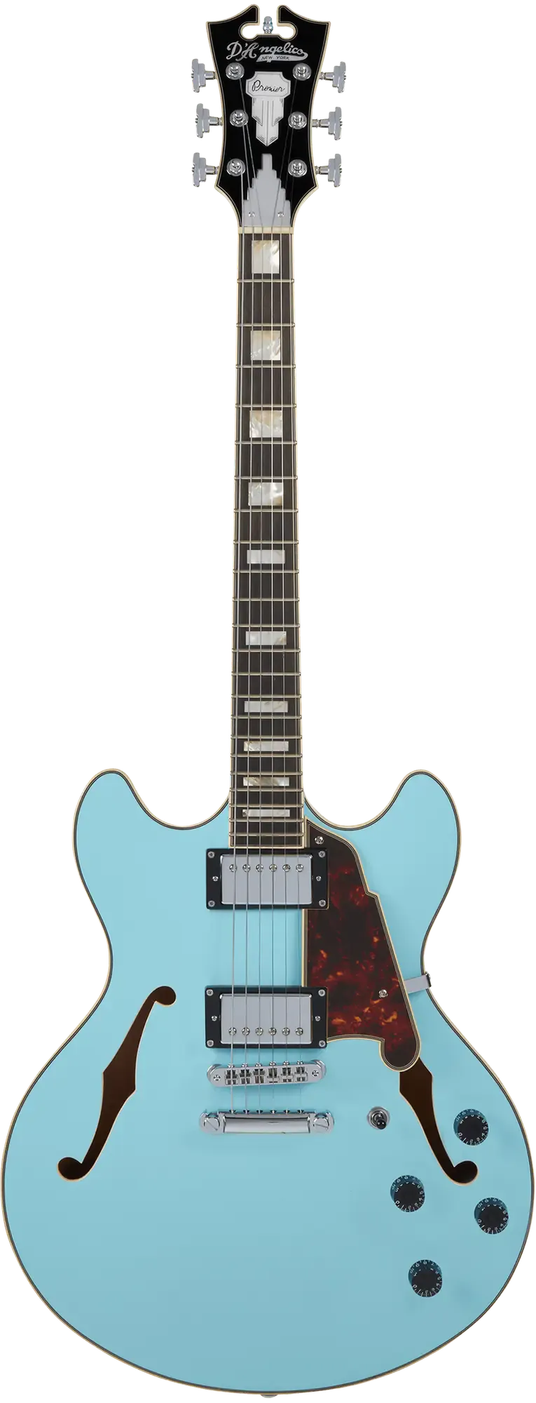 Электрогитара полуакустическая D'Angelico Premier DC Sky Blue with Stopbar Tailpiece