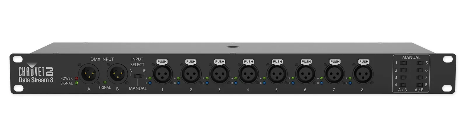 Chauvet Data Stream 8 DMX Splitter To Distribute+Boost Signals, 2-Ins, 8-Outputs
