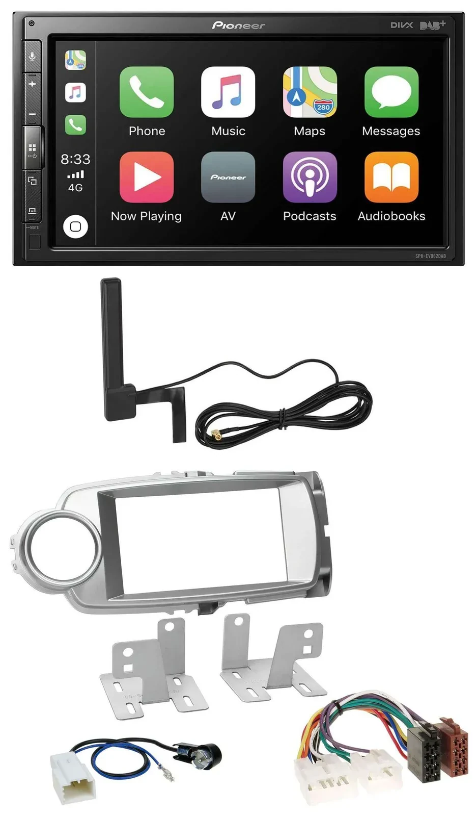 Автомагнитола для Toyota Yaris 2011–2014 Pioneer 2 DIN, USB, Bluetooth, DAB, MP3, серебристая