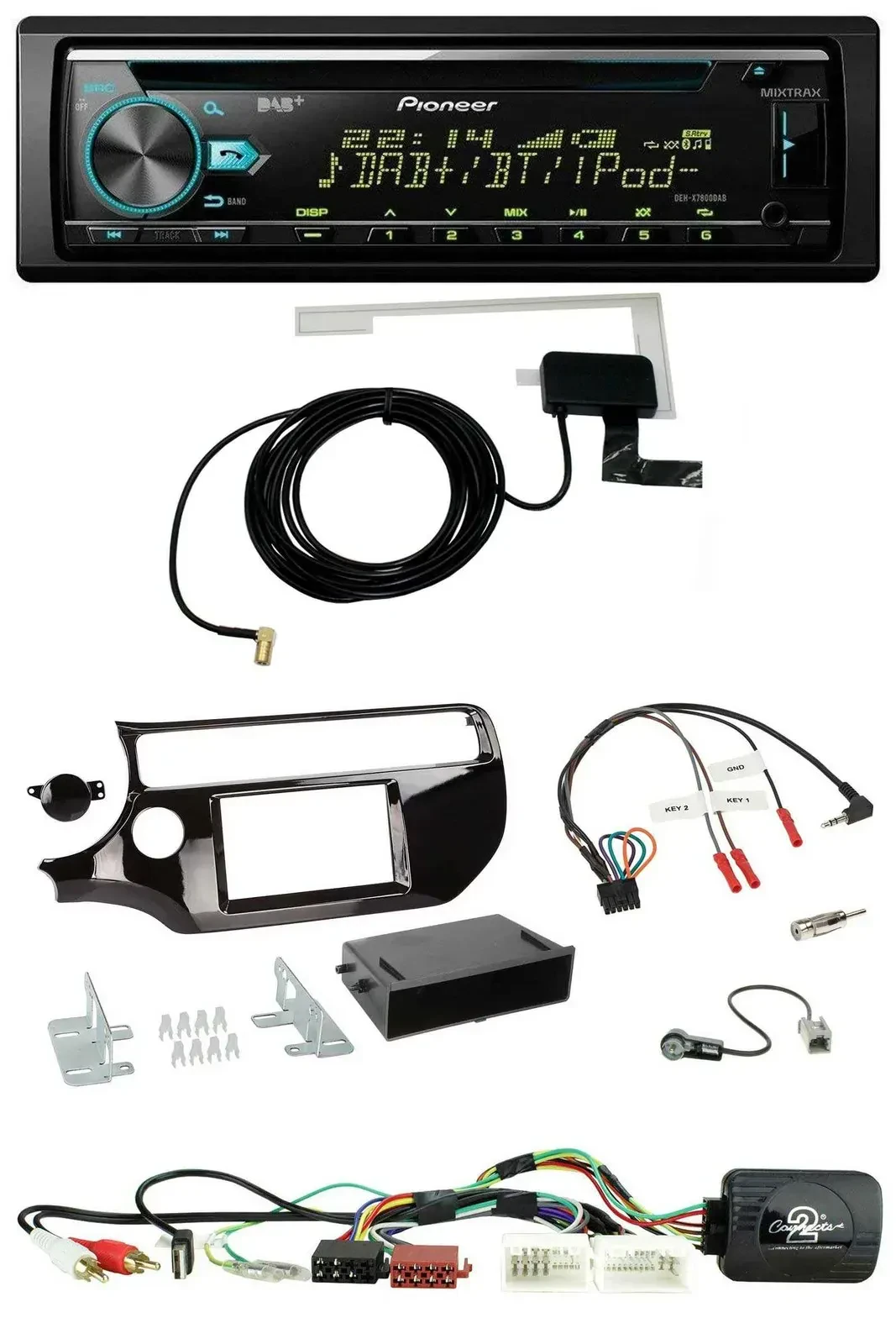 Автомагнитола Pioneer CD/USB/DAB для Kia Rio UB (с 03/2015), черная (piano black), с поддержкой кнопок на руле