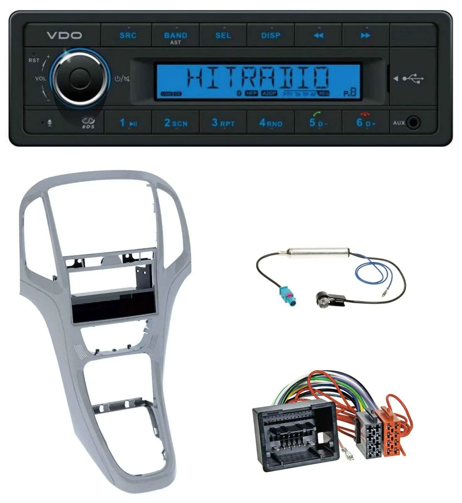 VDO AUX Bluetooth USB MP3 Autoradio für Opel Astra J ab 2009 Platin silber