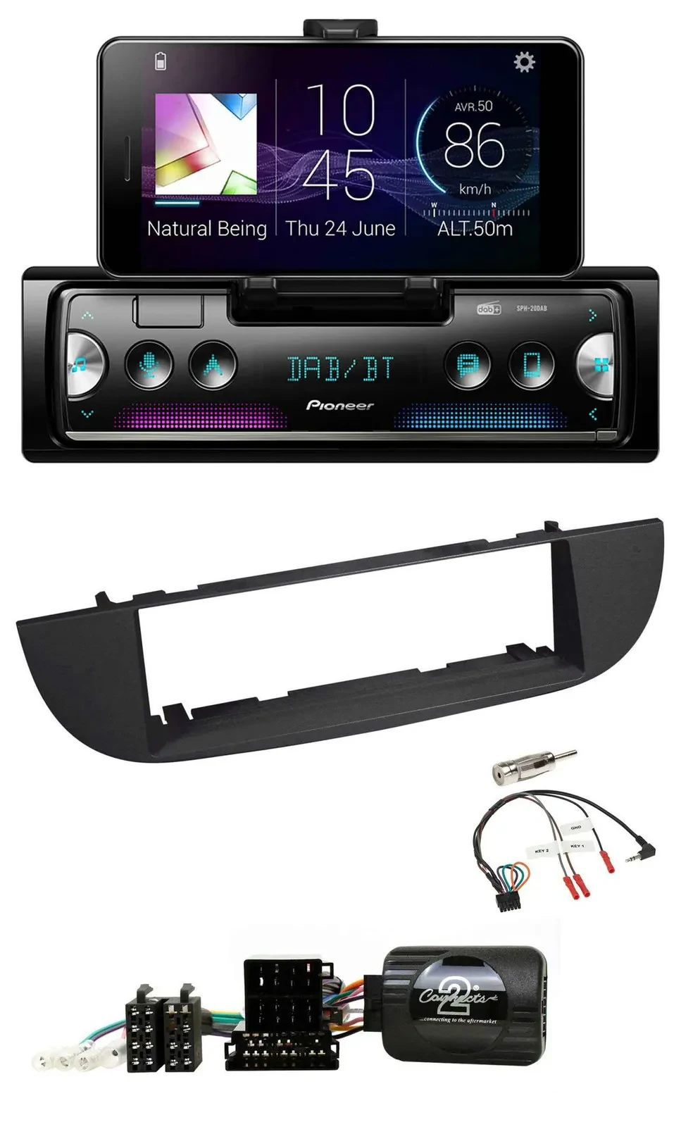 Автомагнитола для Fiat 500 Pioneer USB, Bluetooth, DAB, с поддержкой управления на руле, черная