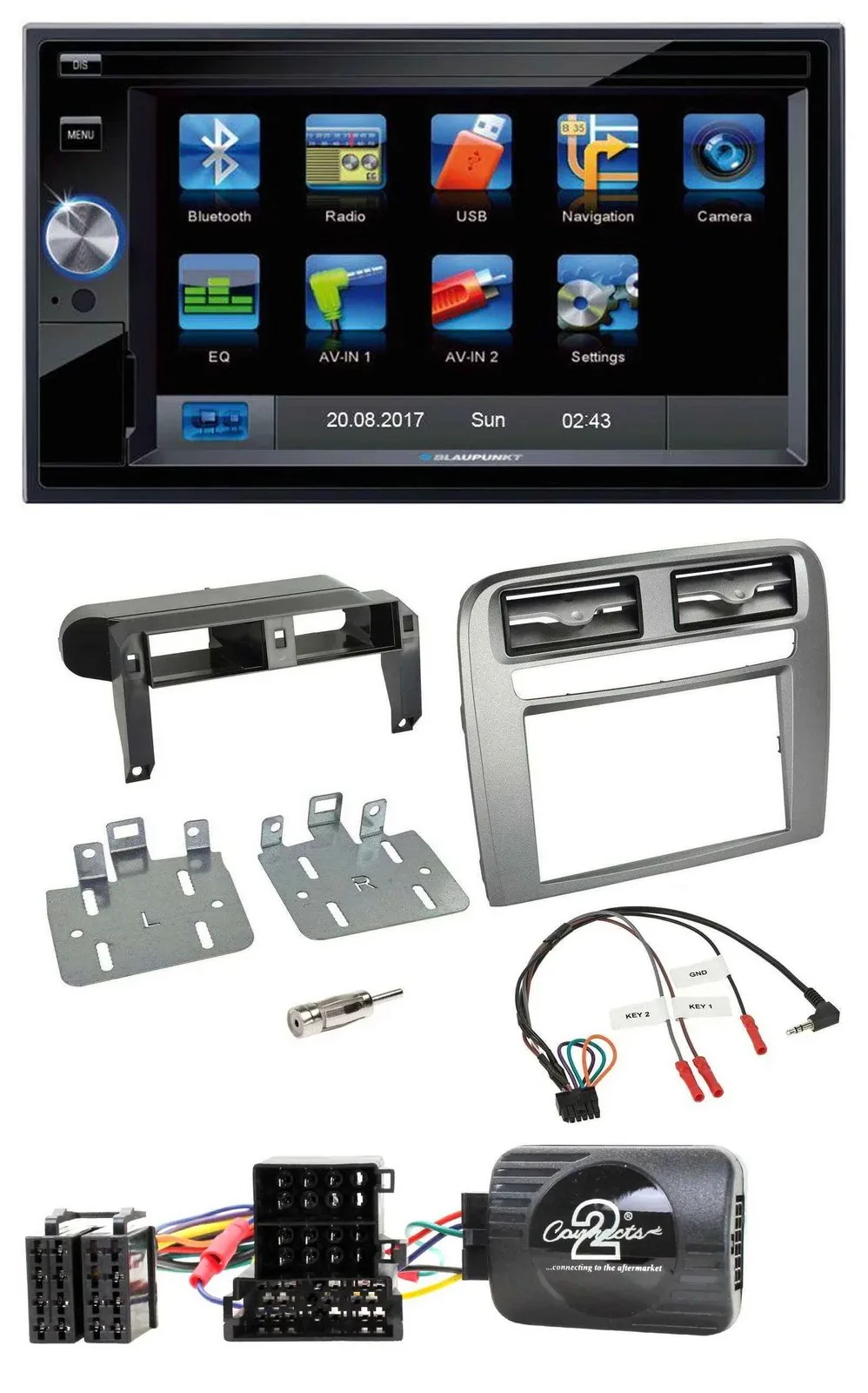 Автомагнитола Blaupunkt 2DIN с навигацией для Fiat Grande Punto (2005–2006), Bluetooth, USB, TMC, совместима с кнопками на руле