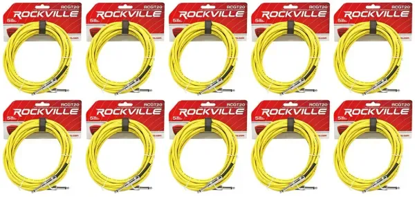 Инструментальный кабель Rockville RCGT20Y Yellow 6.1 м (10 штук)