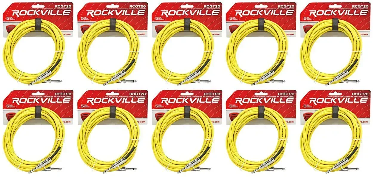 Инструментальный кабель Rockville RCGT20Y Yellow 6.1 м (10 штук)