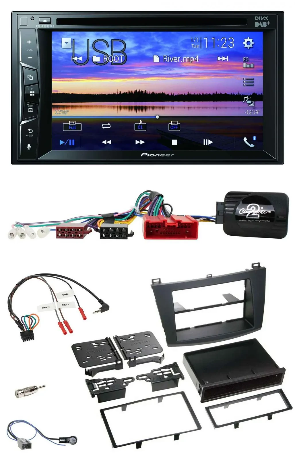 Pioneer Bluetooth 2DIN USB DVD DAB Lenkrad Autoradio für Mazda 3 09-13 Can-Bus