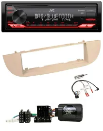 JVC Bluetooth USB DAB Lenkrad Autoradio für Fiat 500 ab 2007 perlgrau beige