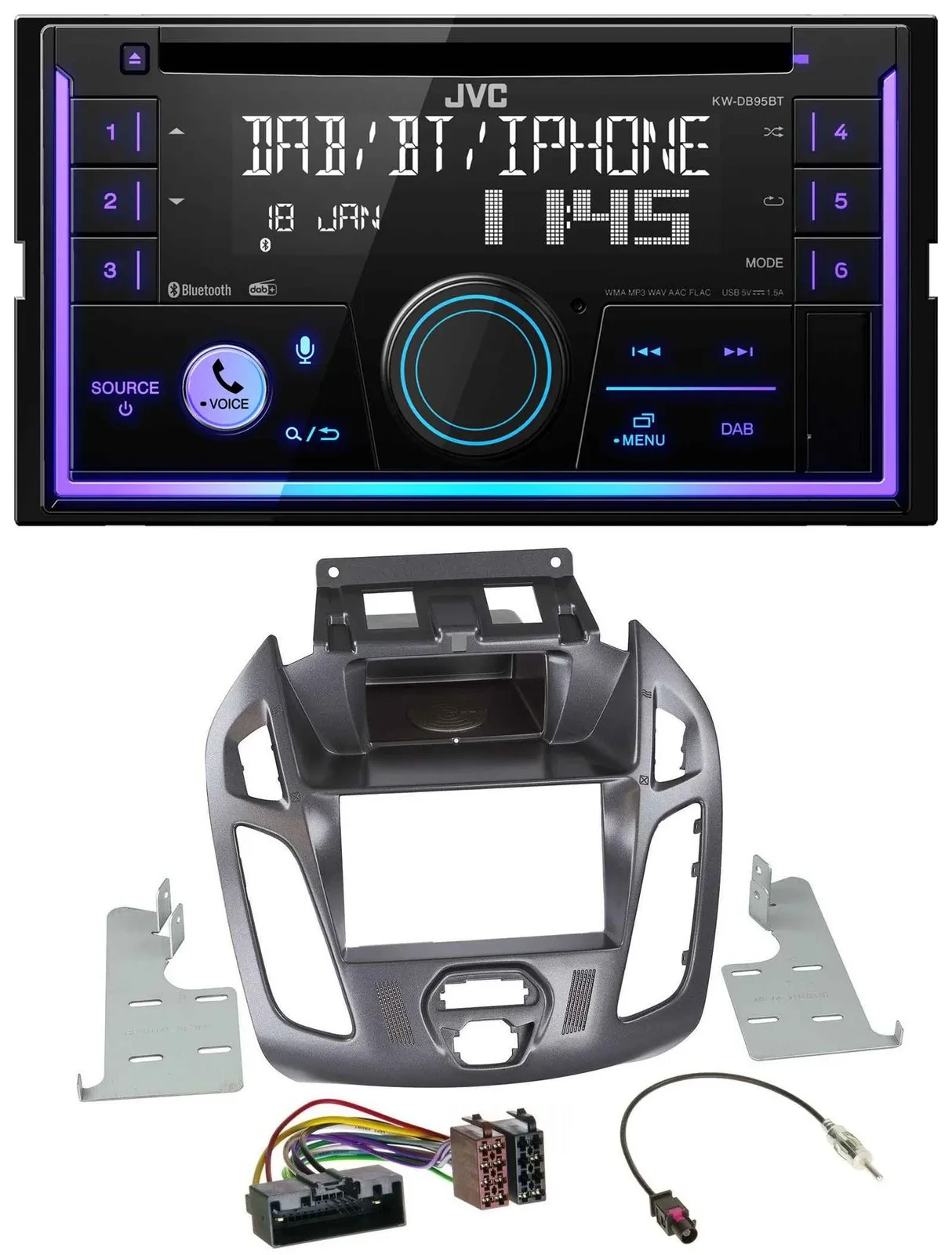 JVC MP3 USB 2DIN DAB Bluetooth CD Autoradio für Ford Transit ohne Display 2012-2