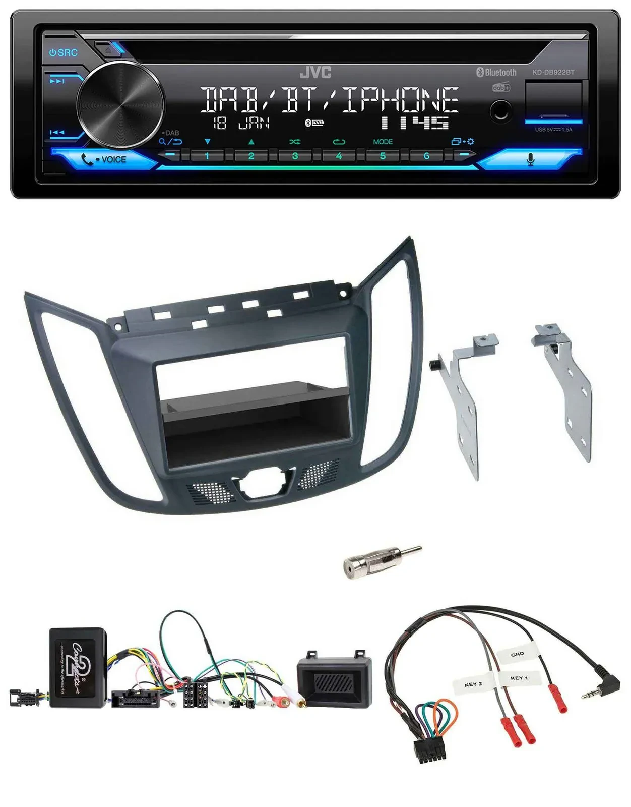 JVC Bluetooth Lenkrad USB DAB CD Autoradio für Ford C-Max Kuga dunkelgrau