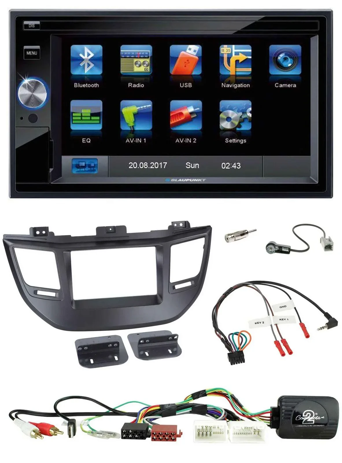 Blaupunkt 2DIN Bluetooth TMC USB Lenkrad SD Navigation für Hyundai Tucson 15-20