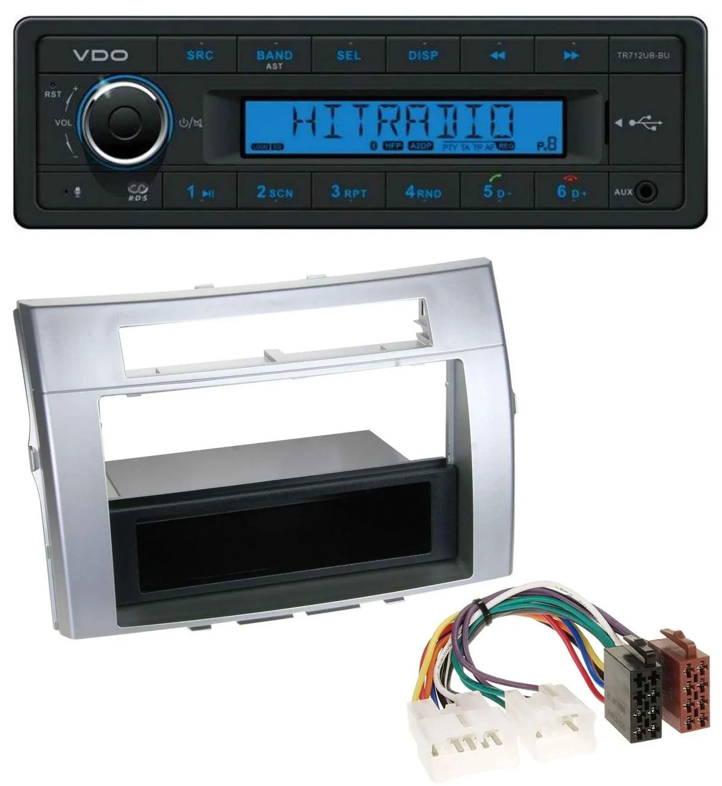 Автомагнитола для Toyota Corolla Verso (2004–2009) VDO Bluetooth, AUX, USB, MP3, серебристая