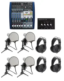 Presonus AR8 Podcast Studio Bundle w/Mics+Cables+Samson Headphones+Desk Stands