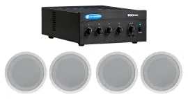 Crown 70v Amplifier+(4) White 8" Commercial Ceiling Speakers 4 Restaurant/Office