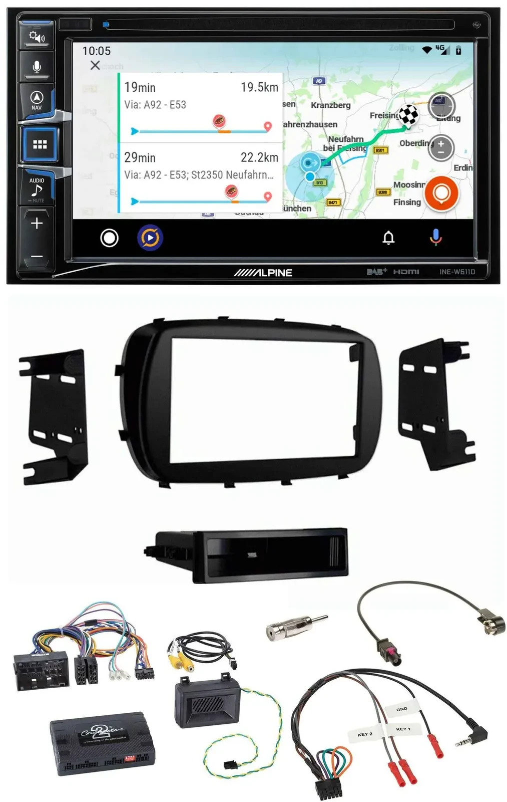 Alpine Bluetooth TMC USB DAB 2DIN Lenkrad Navigation für Fiat 500X ab 2014