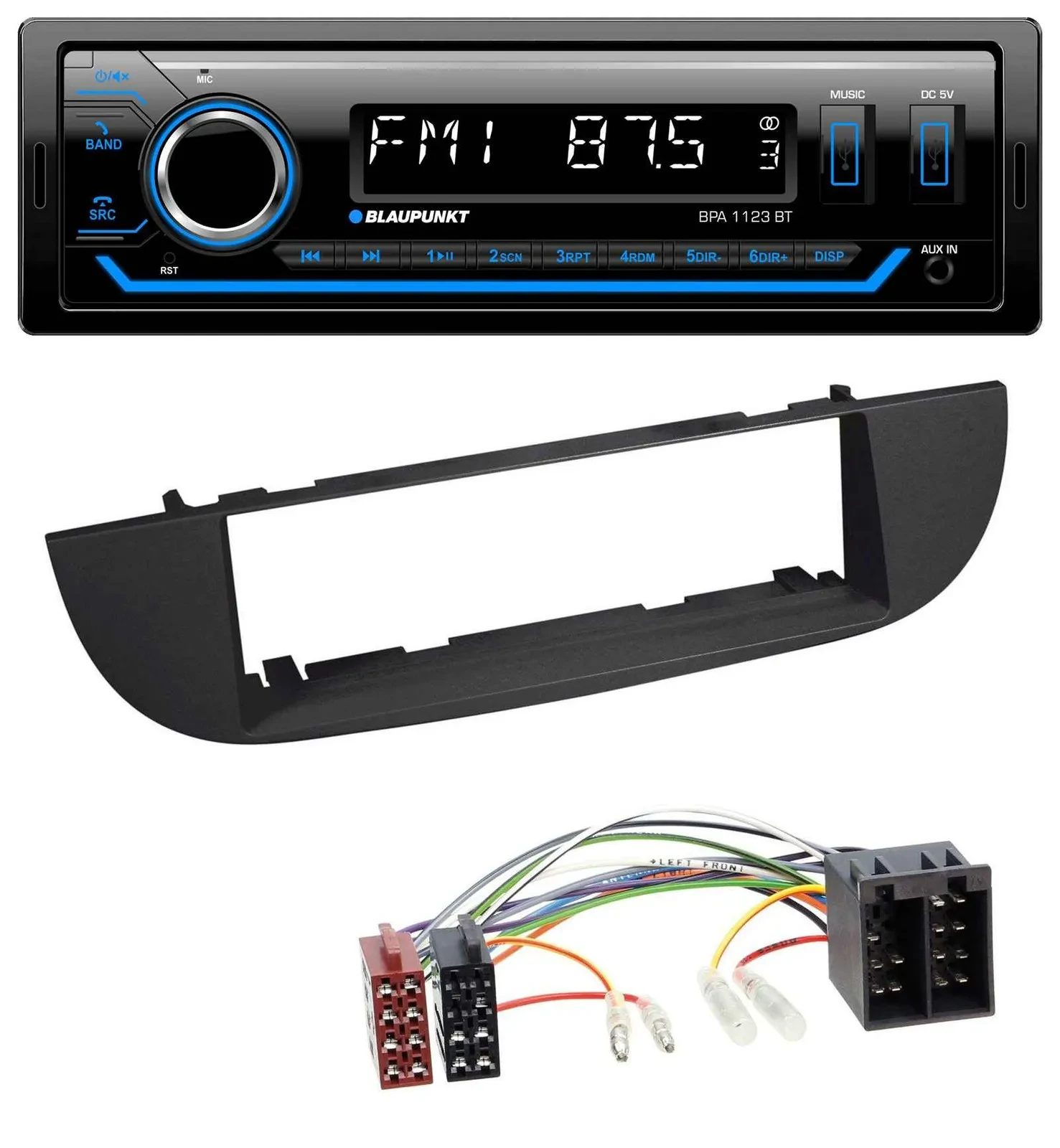 Blaupunkt MP3 Bluetooth USB AUX Autoradio für Fiat 500 (ab 2007) - schwarz