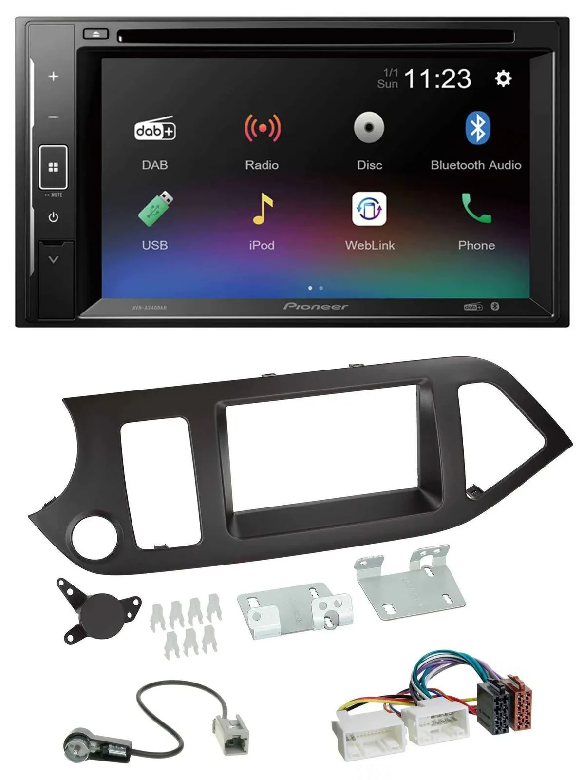 Pioneer Bluetooth MP3 USB 2DIN DAB DVD Autoradio für Kia Picanto ab 11 ohne Star