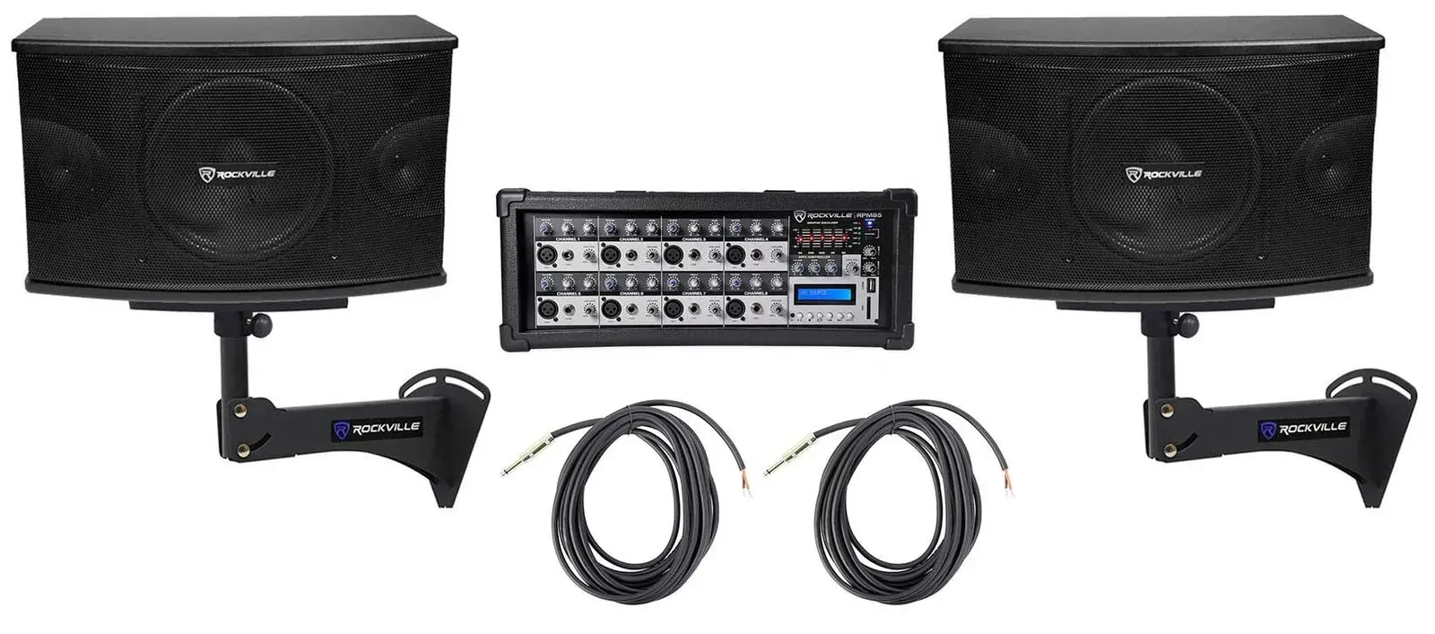 Настенная акустика Rockville KPS10+RPW20+RVSSA1 COMMERCIAL 2 Black с усилителем и аксессуарами (пара)