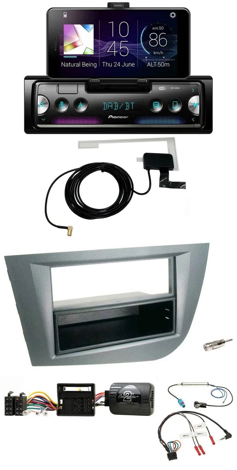 Автомагнитола для Seat Leon (2005–2010) Pioneer DAB, Bluetooth, USB, тёмно-серая