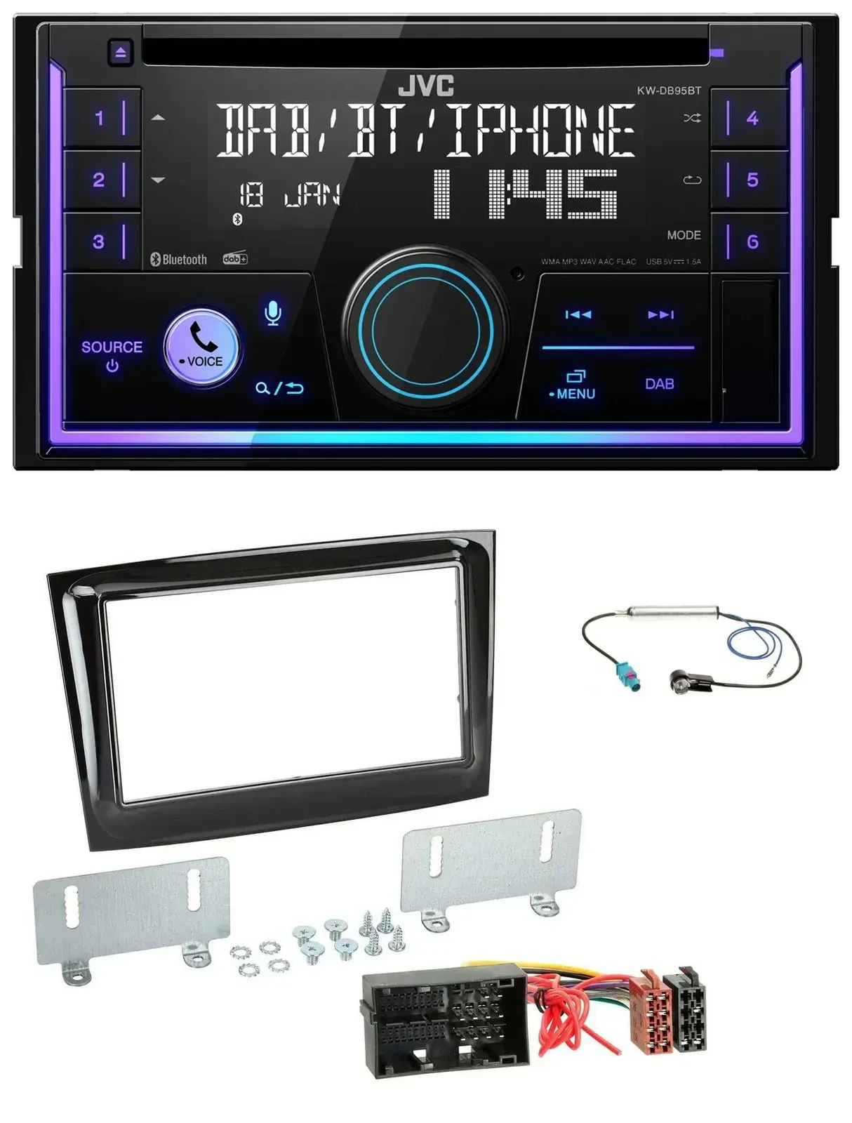 Автомагнитола для Fiat Doblo (с 2015) JVC 2DIN DAB Bluetooth CD, черный (piano black)