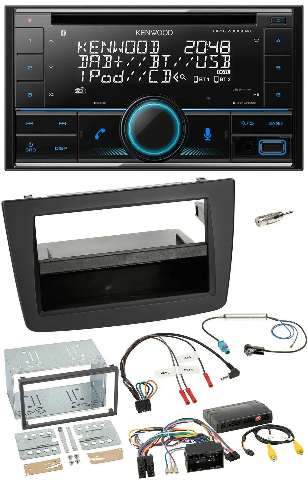 Автомагнитола для Alfa Romeo MiTo (2014–2018) Kenwood 2DIN CD DAB USB Bluetooth, поддержка управления на руле