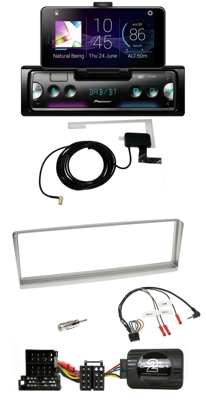 Автомагнитола для Alfa Romeo 156 (2002–2003) Pioneer DAB, Bluetooth, USB, серебристая, поддержка управления на руле