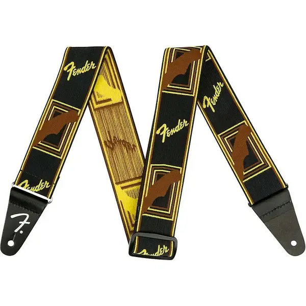 Гитарный ремень Fender WeighLess Monogram Guitar Strap Black, Yellow, and Brown 2 in.