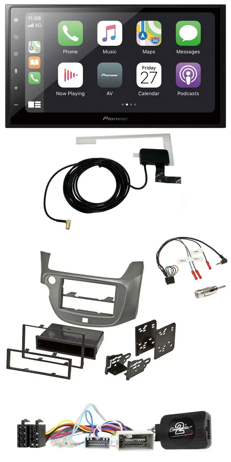 Автомагнитола для Honda Jazz (с 2014) Pioneer 2DIN, Bluetooth, DAB, USB, серебристый