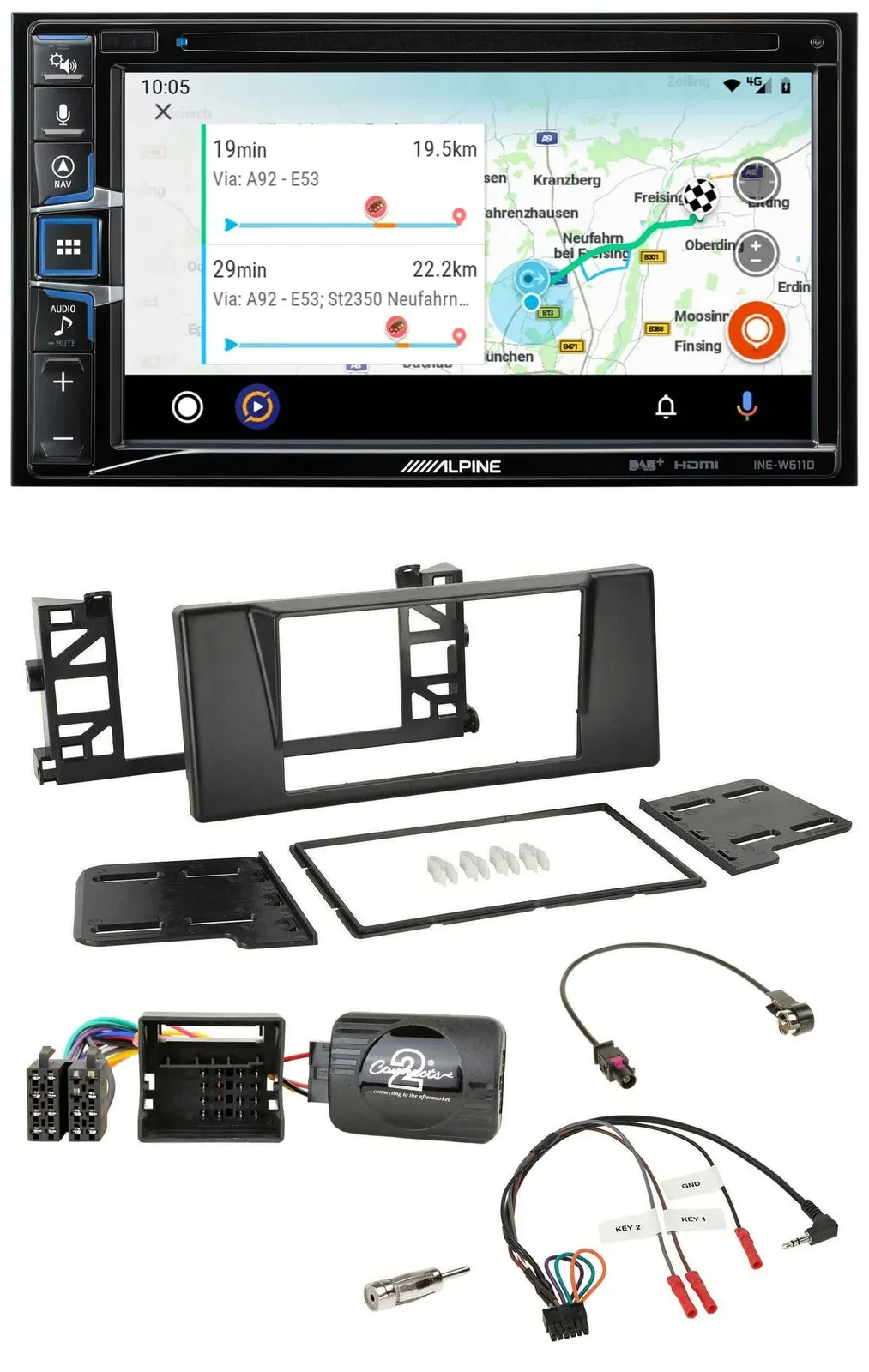 Alpine Bluetooth TMC USB DAB 2DIN Lenkrad Navigation für BMW 5er E39 01-03 Quadl