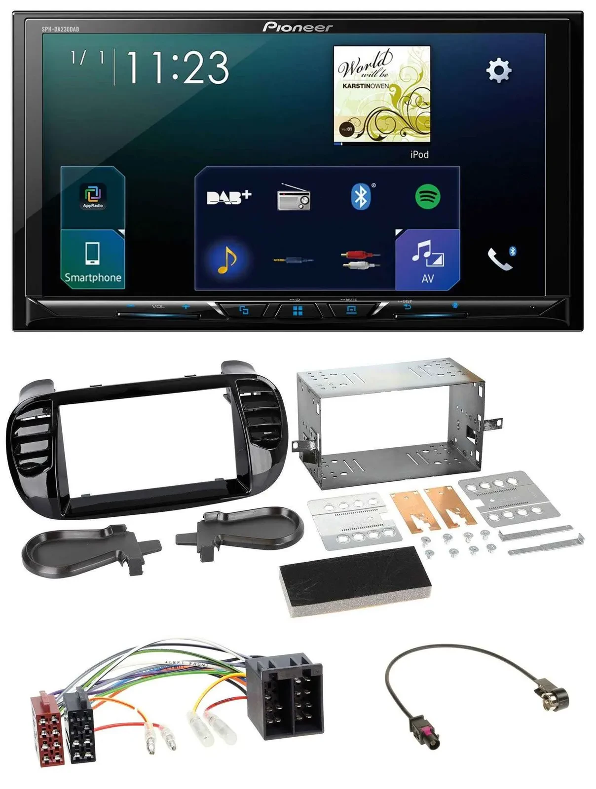 Pioneer MP3 Bluetooth USB 2DIN DAB Autoradio für Fiat 500 ab 12 ISO schwarz