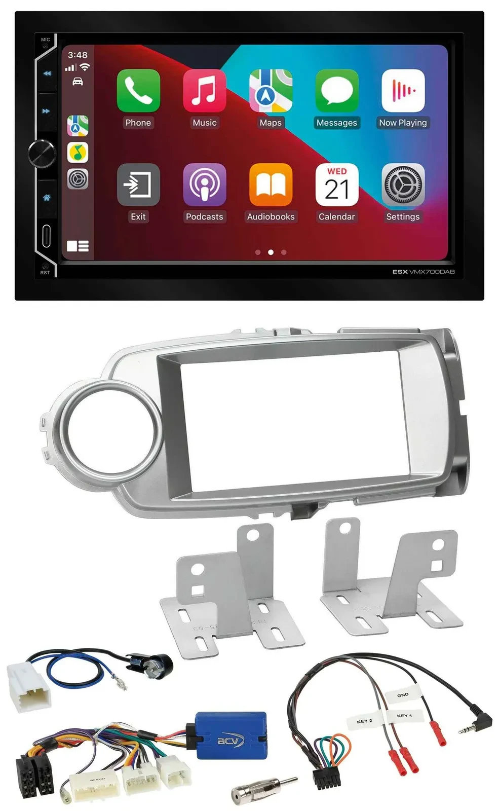 ESX 2DIN DAB USB Lenkrad Bluetooth Autoradio für Toyota Yaris 2011-2014 silber 2