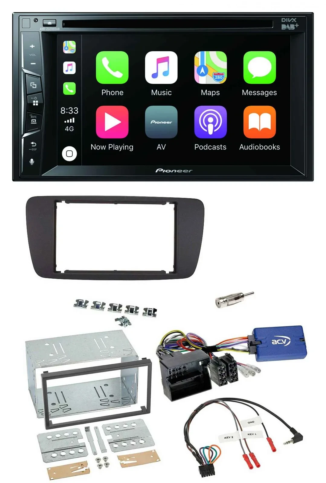 Pioneer Lenkrad USB DVD Bluetooth DAB 2DIN Autoradio für Seat Ibiza ab 08 azabac