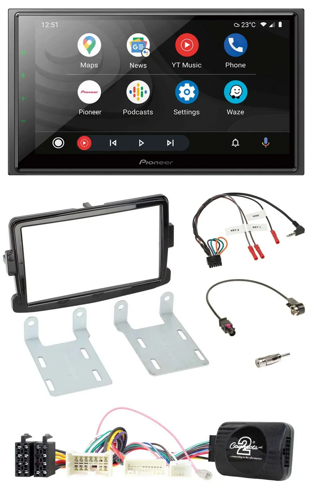 Pioneer USB 2DIN DAB Lenkrad Bluetooth Autoradio für Dacia ab 2012 piano schwarz