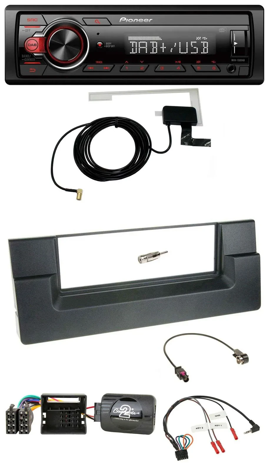 Pioneer 1DIN MP3 DAB USB Lenkrad Autoradio für BMW 5er E39 2001-2004 Quadlock