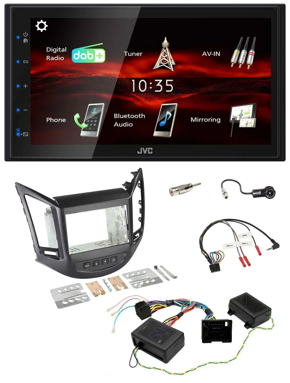 JVC USB Bluetooth Lenkrad DAB 2DIN Autoradio für Chevrolet Orlando 2011-2018 48
