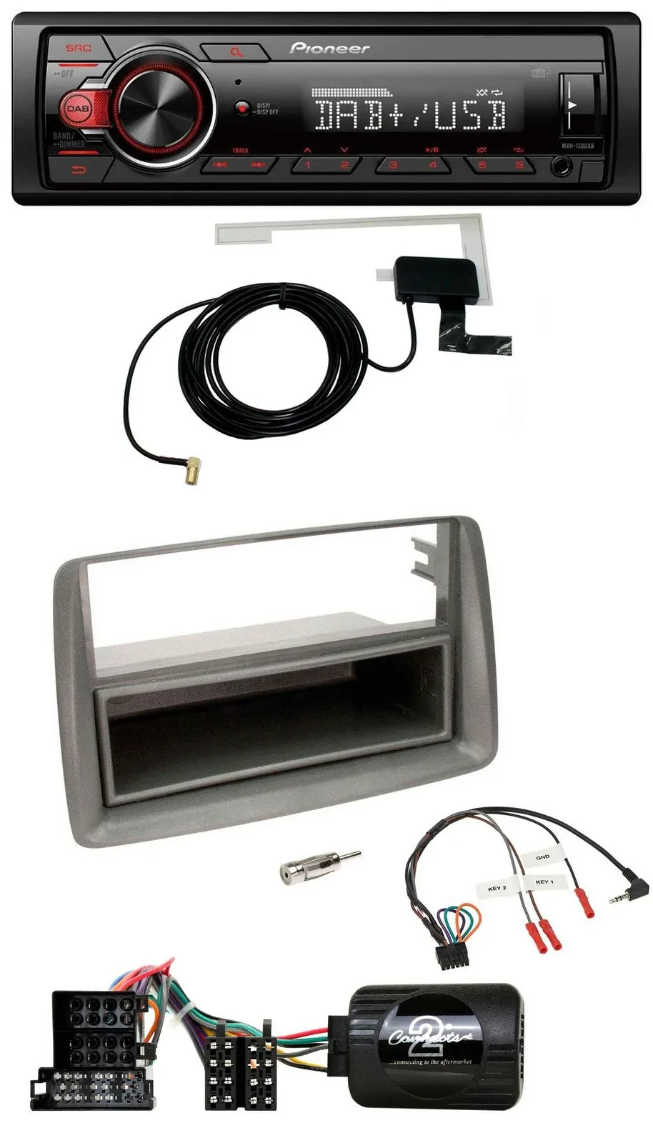 Pioneer 1DIN MP3 DAB USB Lenkrad Autoradio für Fiat Panda 04-10 169 grau