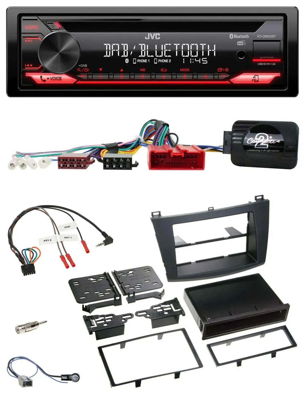 Автомагнитола JVC CD, DAB, USB, Bluetooth для Mazda 3 (2009–2013), с CAN-Bus