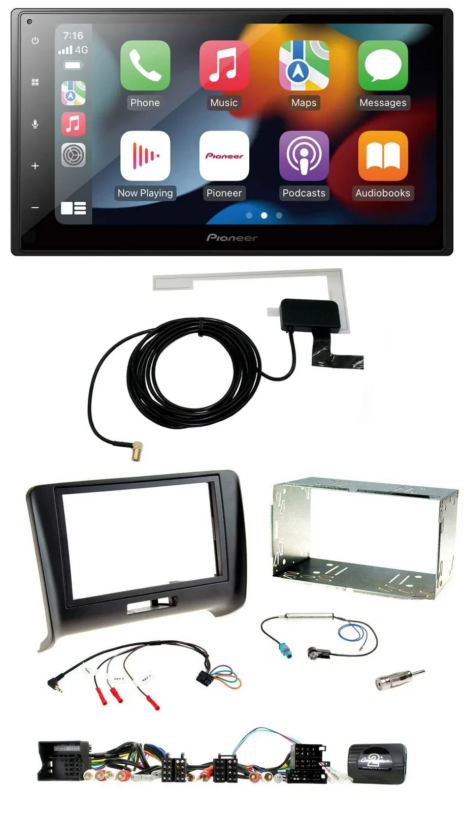 Автомагнитола для Audi TT (2006–2014) Pioneer 2-DIN, USB, Bluetooth, DAB, поддержка кнопок на руле